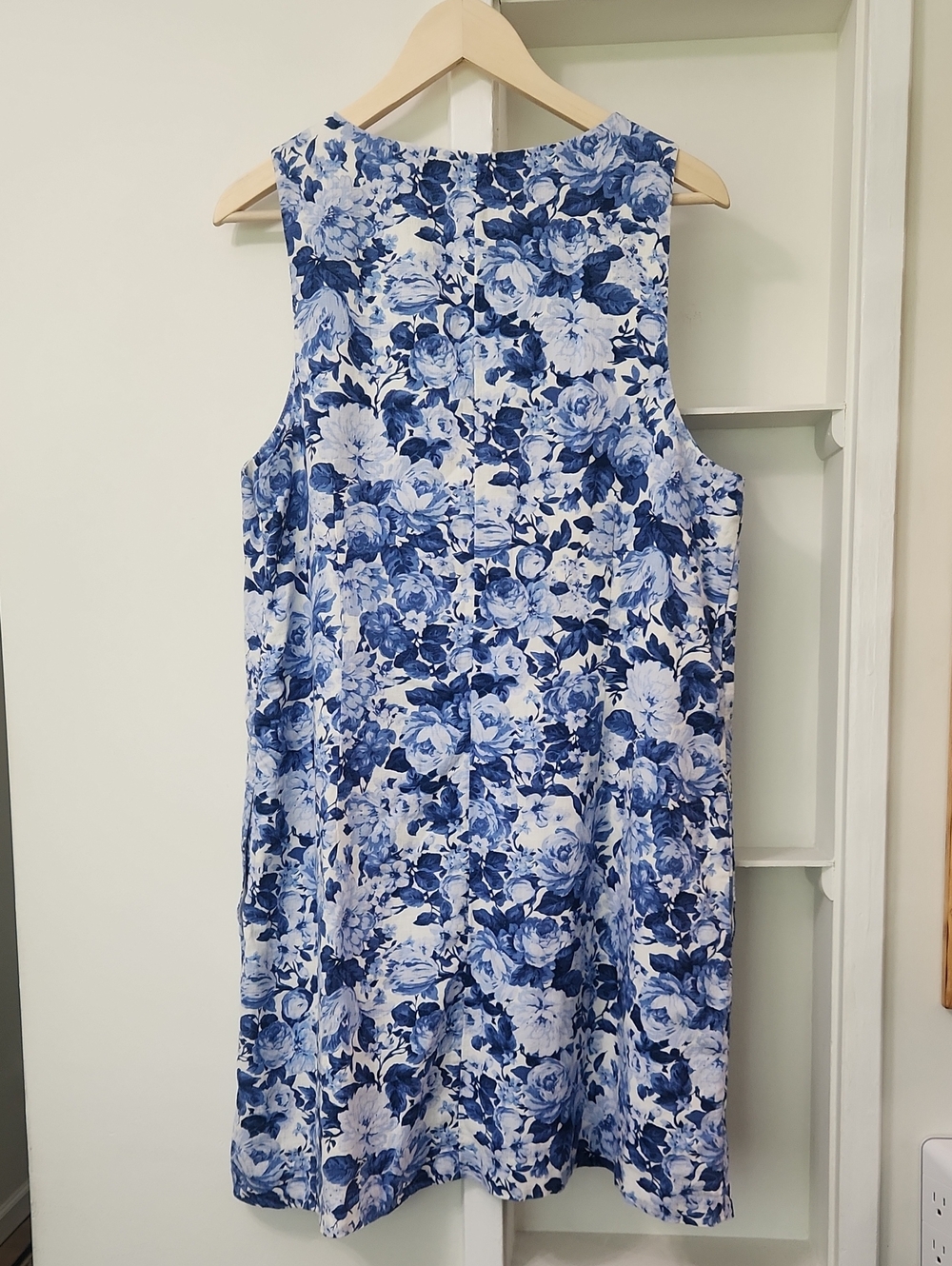 Abercrombie & Fitch Linen Wide Strap Mini Dress Square Neck Blue White XLT - Picture 3 of 16